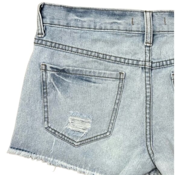 Free People Low Rise Button-Fly Cutoff Denim Shorts Distressed Light Wash Sz 26 - Picture 5 of 10